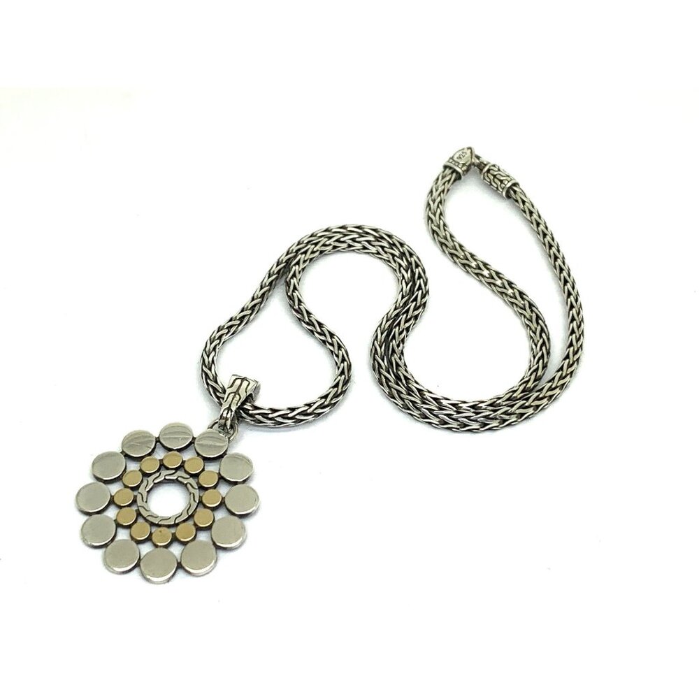 John Hardy 18k Yellow Gold Sterling Silver Dot Pendant And Necklace Woven Chain